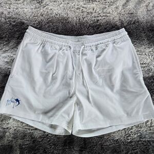 Guy Harvey White Athletic Shorts with Blue Logo